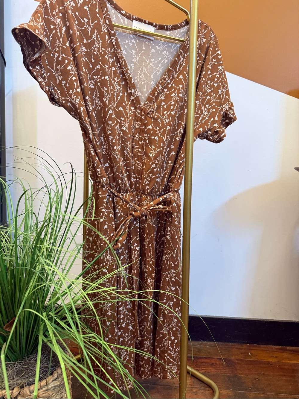 French Grey Brown and White Floral Dress